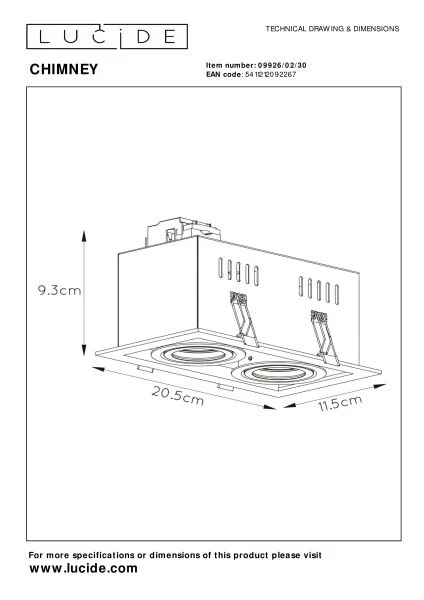 Lucide CHIMNEY - Spot encastrable - 2xGU10 - Noir - TECHNISCH